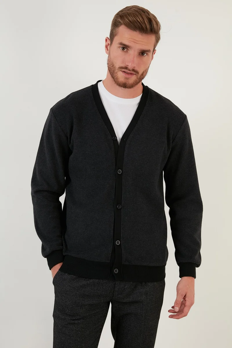بوراتي Cotton Regular Fit Buttoned V-Neck Cardigan Men's Cardigan 456205