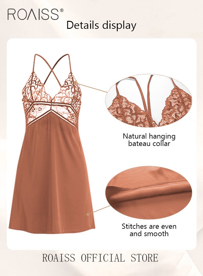 رويس مجموعة مؤلفة من قطعتين لبيجامات نسائية بتصميم عنق V تُستخدم في المنزل تتضمن المجموعة روبًا خارجيًا بنفس لون البيجاما ونيتغاون يحتوي على عنصر دانتيل - Image 4