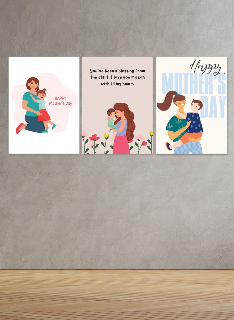 ماركتنا لوحة جدارية فنية لتزين الحائط بتصميم عيد الأم، ثلاث قطع ،مقاس120X60سم - Image 1