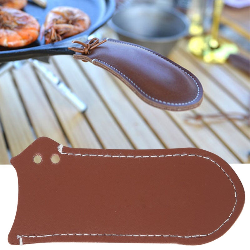 Outdoor Cast Iron Frying Pan Artificial Cowhide Handle Sleeve Foldable Protective Cover Anti Scald Heat Insulation(Handle Cover ) - Image 4