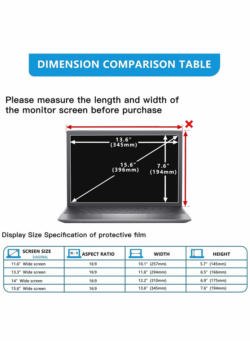 15.6 Inch Laptop Privacy Screen Filter Anti Blue Light Screen Protector, Compatible with HP Dell Asus Acer Sony Samsung Lenovo Toshiba,16:9 Removable Aspect Ratio Screen Filter Laptop Privacy - Image 2