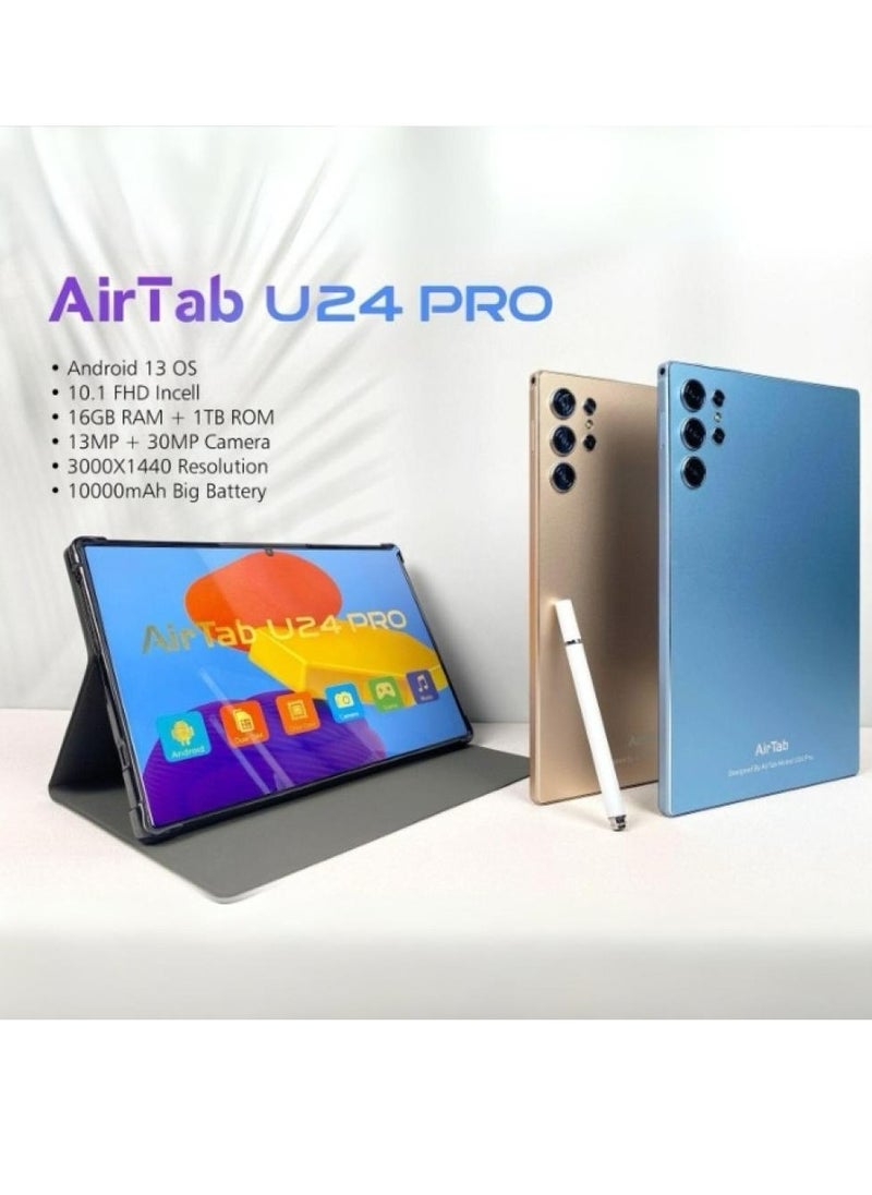 AirTab U24 Pro Smart Tablet 10.1-FHD Inch Display 16GB RAM 1TB ROM – With Arabic Keyboard Gold  - Image 2