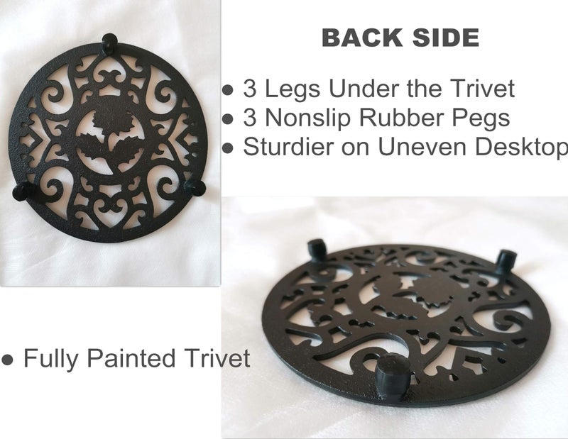 DoroSun 5.3 Inches Black Round Cast Iron Trivet Metal Teapot Base with Legs and Lid Holder for Japanese Kettle Tetsubin Kung Fu Hot Tea Pot - Image 3