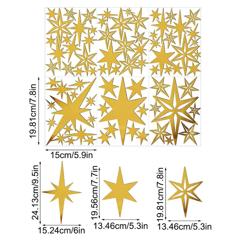 Gold 3D Acrylic Star Wall Decals 78 Pieces Removable Fun Wall Decor Stickers Premium Home Accent - Image 3