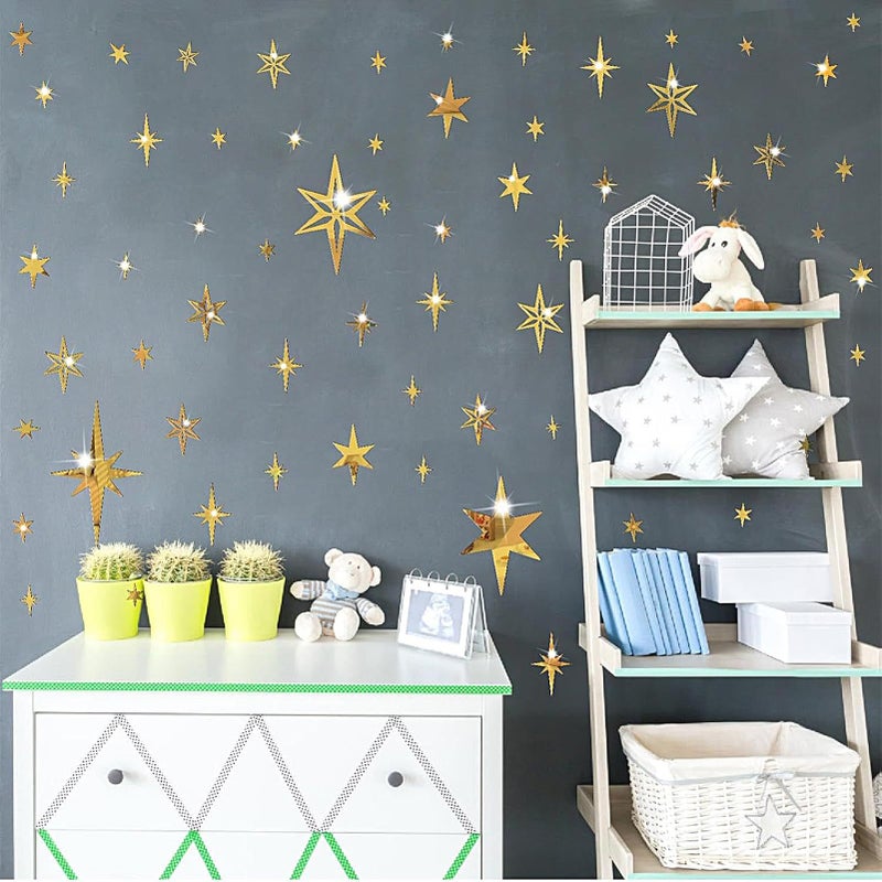 Gold 3D Acrylic Star Wall Decals 78 Pieces Removable Fun Wall Decor Stickers Premium Home Accent - Image 4