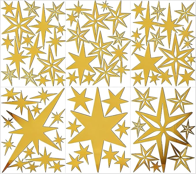 Gold 3D Acrylic Star Wall Decals 78 Pieces Removable Fun Wall Decor Stickers Premium Home Accent - Image 1