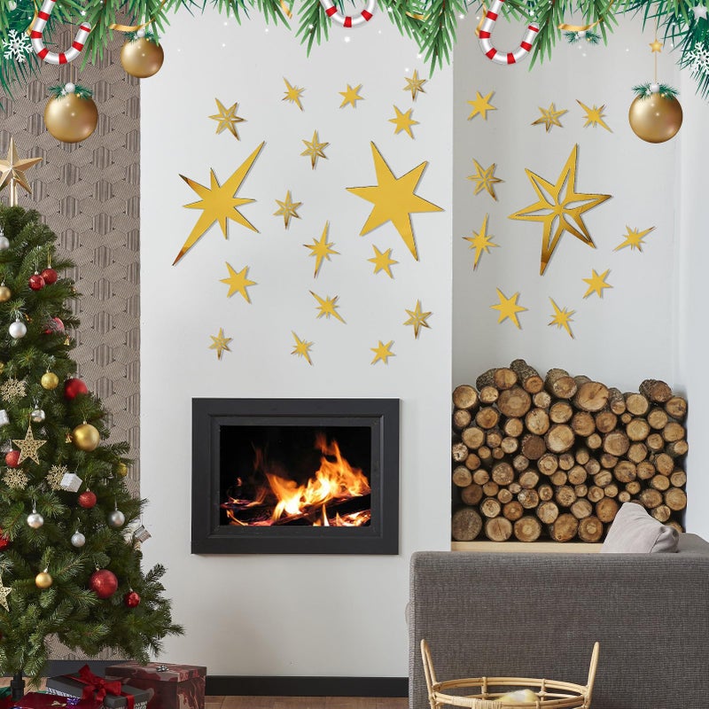 Gold 3D Acrylic Star Wall Decals 78 Pieces Removable Fun Wall Decor Stickers Premium Home Accent - Image 5