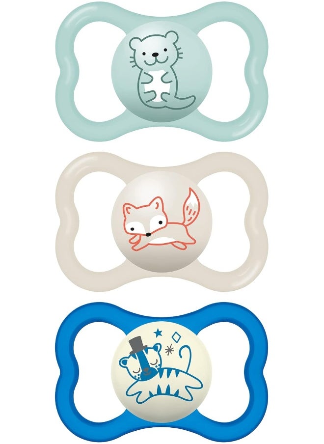 MAM MAM Air Day & Night Baby Pacifier, for Sensitive Skin, Glows in The Dark, Boy, 6-16 Months (Pack of 3)(Packaging may vary)  - Image 1
