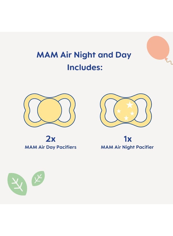 MAM MAM Air Day & Night Baby Pacifier, for Sensitive Skin, Glows in The Dark, Boy, 6-16 Months (Pack of 3)(Packaging may vary)  - Image 2