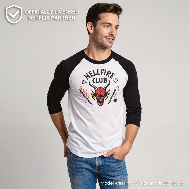 Stranger Things Men's Stranger Things Hellfire Club Costume Baseball Tee - White/Black - Medium - Image 2