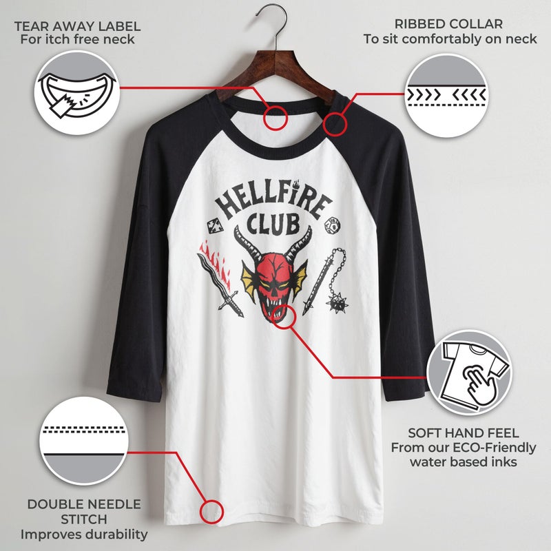 Stranger Things Men's Stranger Things Hellfire Club Costume Baseball Tee - White/Black - Medium - Image 4