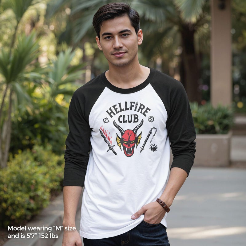 Stranger Things Men's Stranger Things Hellfire Club Costume Baseball Tee - White/Black - Medium - Image 3