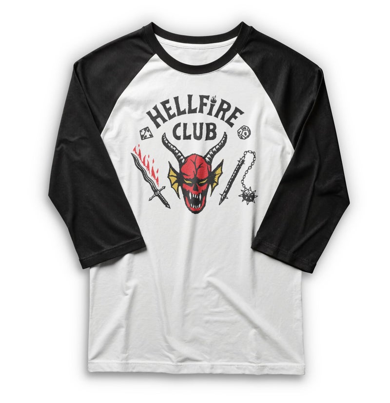 Stranger Things Men's Stranger Things Hellfire Club Costume Baseball Tee - White/Black - Medium - Image 1