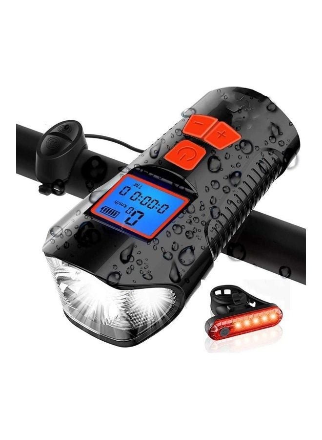 روك بو طقم بوق وعداد سرعة ومصباح LED أمامي قابل للشحن بمنفذ USB للدراجة 15 x 10 x 8 cmسم - Image 1