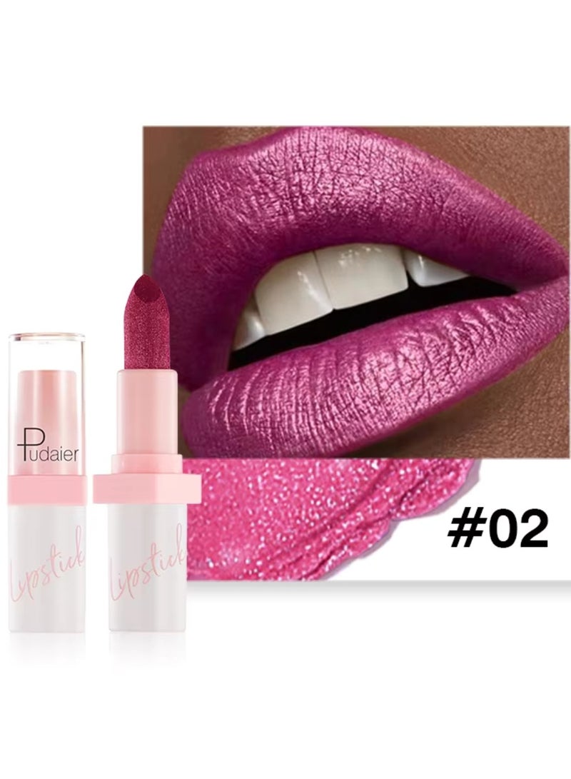 pudaier Pearlized Lipstick Diamond Glitter Matte Lipstick Long Lasting Waterproof Metallic Bronze Lip Gloss Gold Bronze Sparkling High Pigment Non Stick Lip Stain Full Coverage Tinted Lip Balm 02 - Image 2
