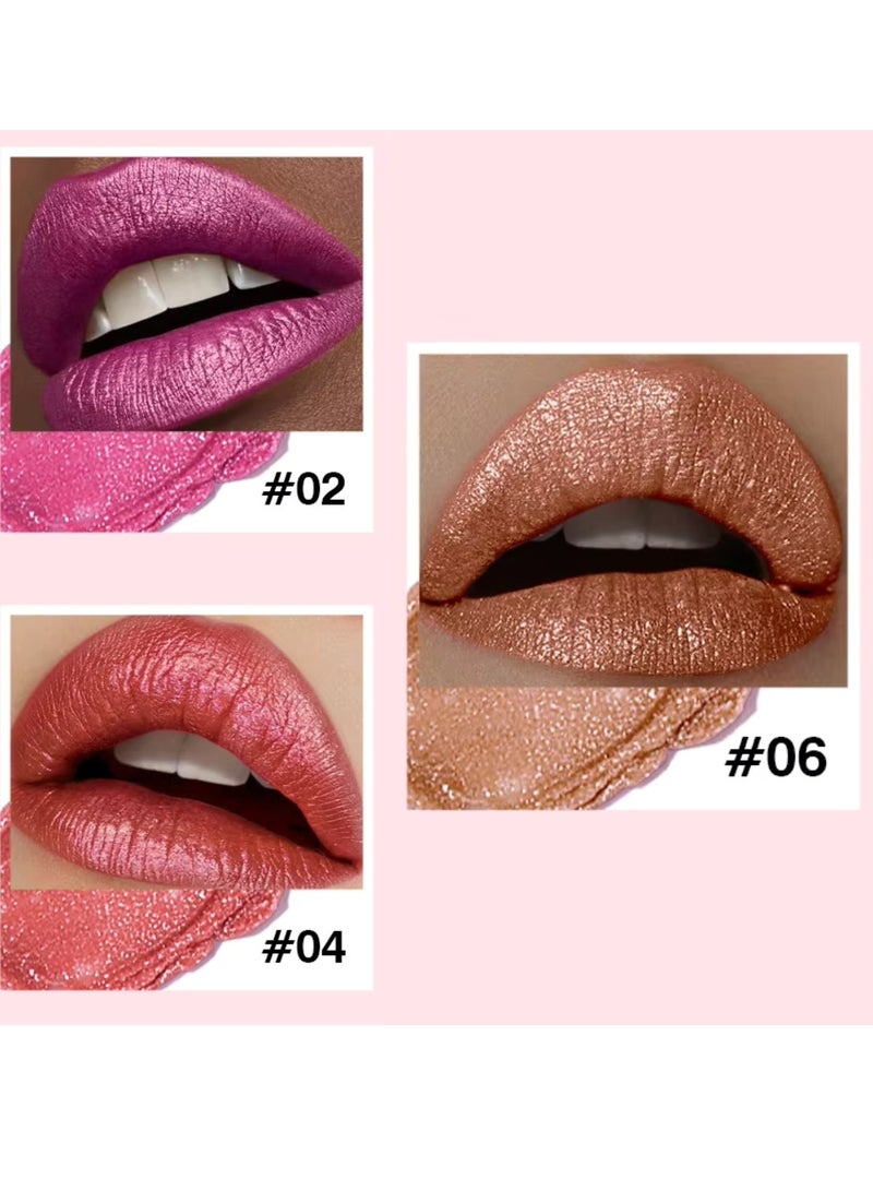 pudaier Pearlized Lipstick Diamond Glitter Matte Lipstick Long Lasting Waterproof Metallic Bronze Lip Gloss Gold Bronze Sparkling High Pigment Non Stick Lip Stain Full Coverage Tinted Lip Balm 02 - Image 5