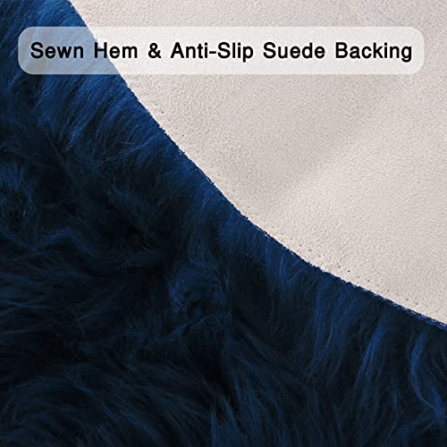 duduta Navy Blue Faux Sheepskin Runner Rugs 2x6 ft, Fluffy Shag Bedroom Bedside Rug Fur Couch Sofa Covers Washable - Image 2