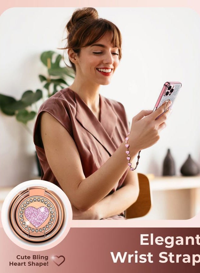 XYZ for iPhone 16 Pro Case with Stand, Phone Case with Double Ring Kickstand, Women Girls Cute Love-Heart Luxury Bling Protective Case Heart for iPhone 16 Pro 6.3 inch, Rose Gold - Image 4