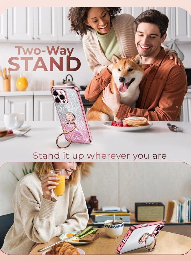 XYZ for iPhone 16 Pro Case with Stand, Phone Case with Double Ring Kickstand, Women Girls Cute Love-Heart Luxury Bling Protective Case Heart for iPhone 16 Pro 6.3 inch, Rose Gold - Image 5