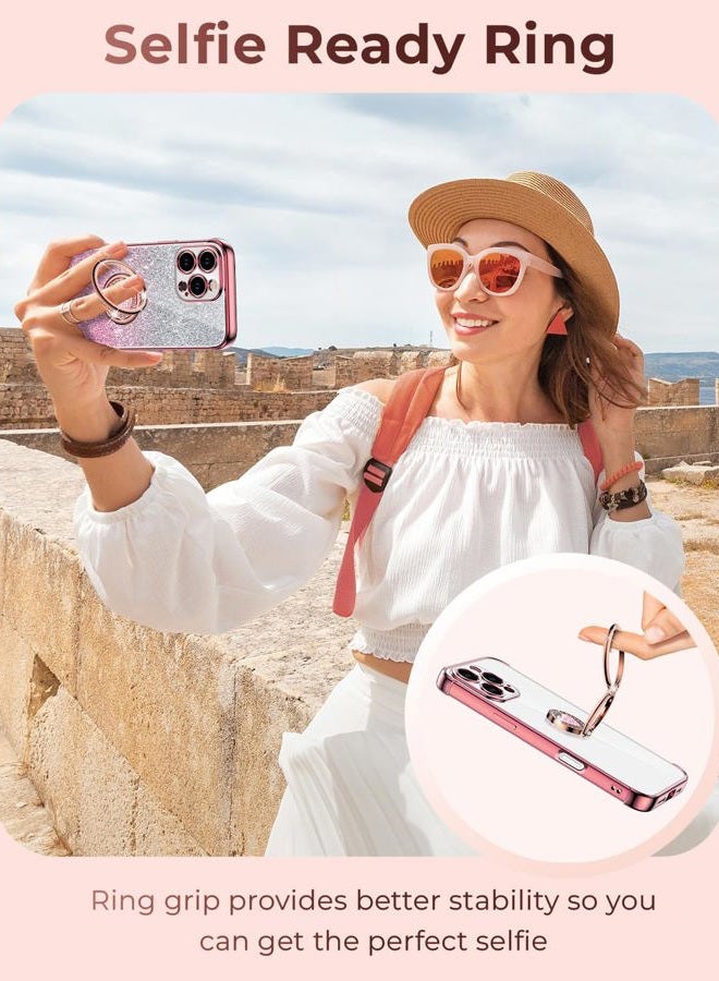 XYZ for iPhone 16 Pro Case with Stand, Phone Case with Double Ring Kickstand, Women Girls Cute Love-Heart Luxury Bling Protective Case Heart for iPhone 16 Pro 6.3 inch, Rose Gold - Image 2