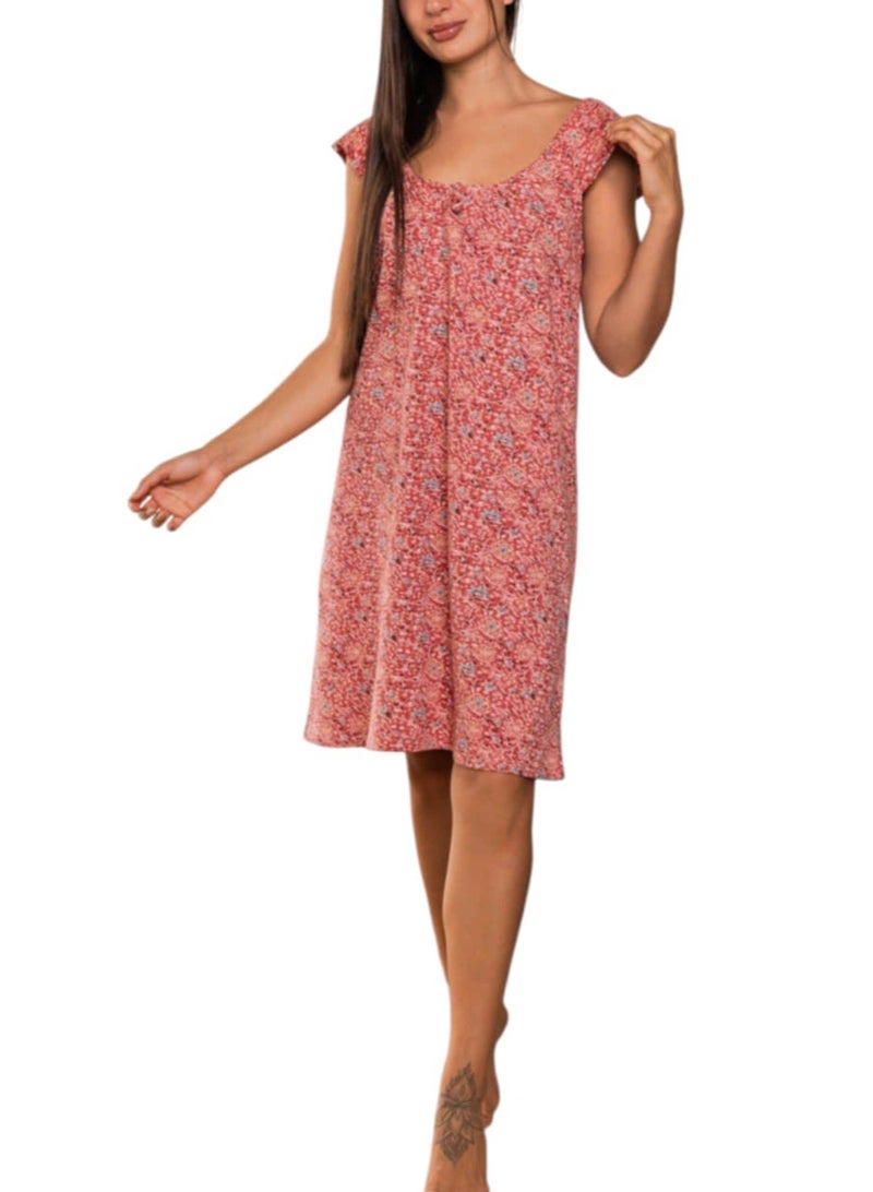 KERA Cotton women printed short night shirt