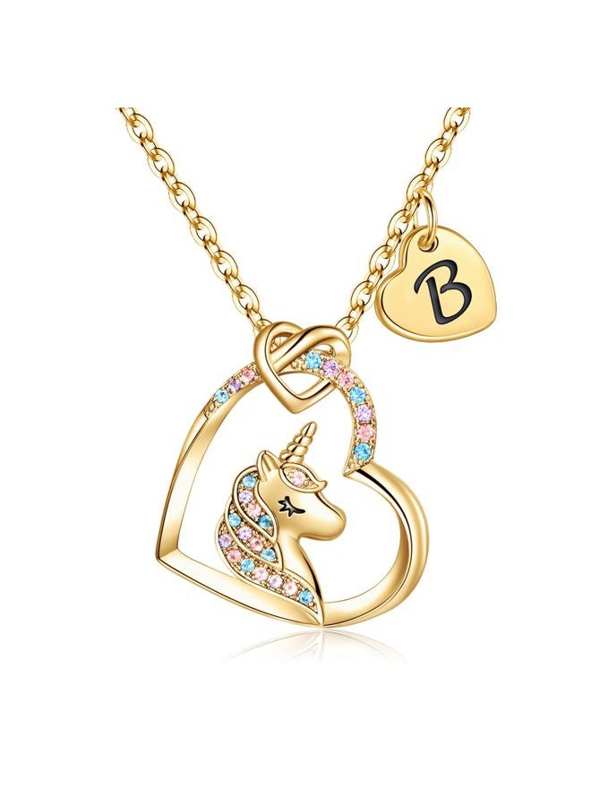 Hidepoo Unicorn Gifts for Girls - Colorful Cubic Zirconia Heart Pendant Necklace 14K Gold/White Gold/Rose Gold Plated, Unicorn Necklace for Girls, Birthday Gifts, Metal, Cubic Zirconia - Image 1