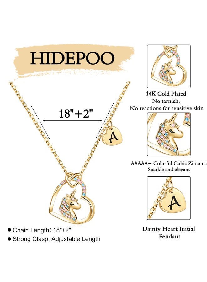 Hidepoo Unicorn Gifts for Girls - Colorful Cubic Zirconia Heart Pendant Necklace 14K Gold/White Gold/Rose Gold Plated, Unicorn Necklace for Girls, Birthday Gifts, Metal, Cubic Zirconia - Image 5