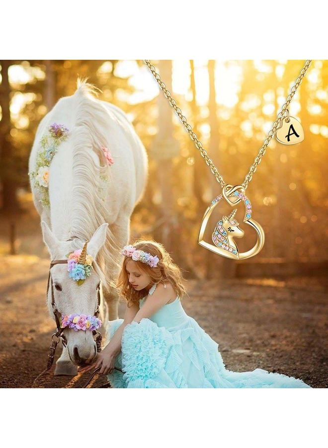 Hidepoo Unicorn Gifts for Girls - Colorful Cubic Zirconia Heart Pendant Necklace 14K Gold/White Gold/Rose Gold Plated, Unicorn Necklace for Girls, Birthday Gifts, Metal, Cubic Zirconia - Image 2