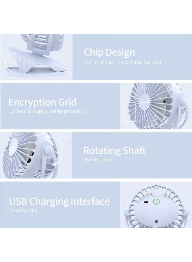 Y-F04 USB Rechargeable Handheld Mini Clip Desktop 4-Level Small Electrical Fan Blue - Image 3