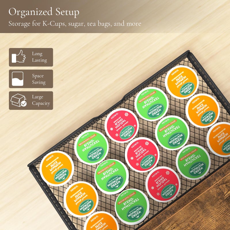 BCOZLUX Coffee Bar Organizer, 3 Tier Coffee Station Organizer for Countertop, Mug Cup Holder Stand with 12 Hooks, with K Cup Storage Drawer, Tea Organizers Accessories for Home Office - Image 4