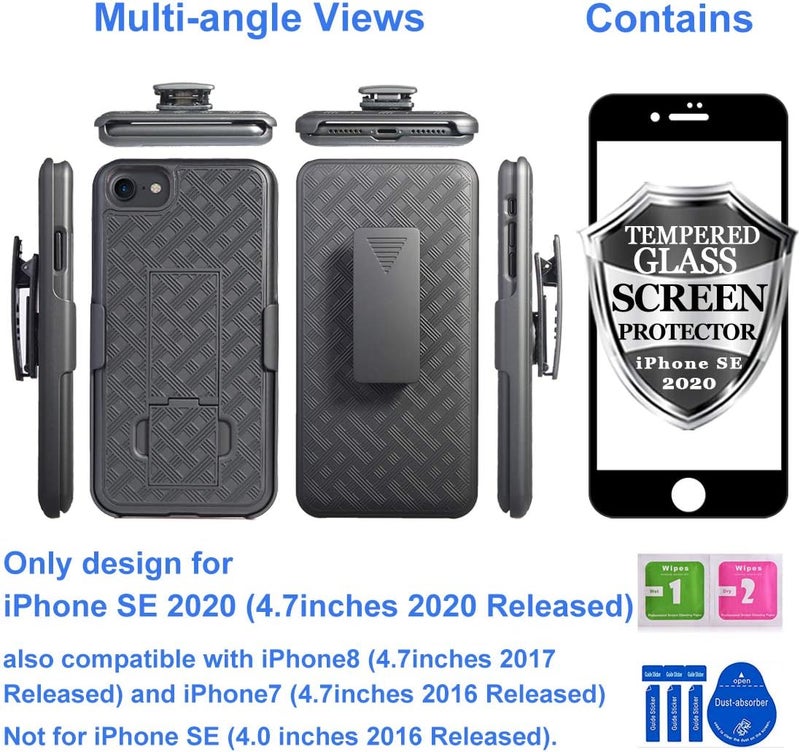 Ailiber Compatible with iPhone SE 2022 Case, iPhone SE 2020/ iPhone 7/8 Case Holster with Screen Protector, Swivel Belt Clip Kickstand, Slim Shell Protective Phone Cover for iPhone SE(3rd Gen)-Black - Image 2
