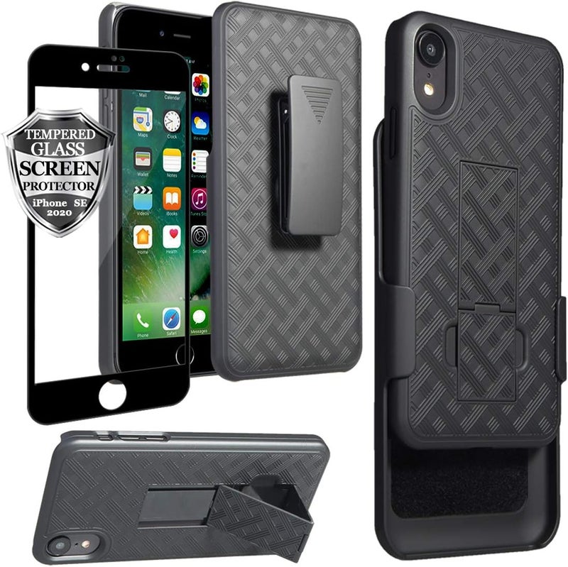 Ailiber Compatible with iPhone SE 2022 Case, iPhone SE 2020/ iPhone 7/8 Case Holster with Screen Protector, Swivel Belt Clip Kickstand, Slim Shell Protective Phone Cover for iPhone SE(3rd Gen)-Black - Image 1