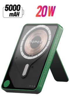 Momax Momax 1-Power X PRO 5000mAh Magnetic Wireless Power Bank with Stand and Built-in USB-C Cable - Green  - Image 1