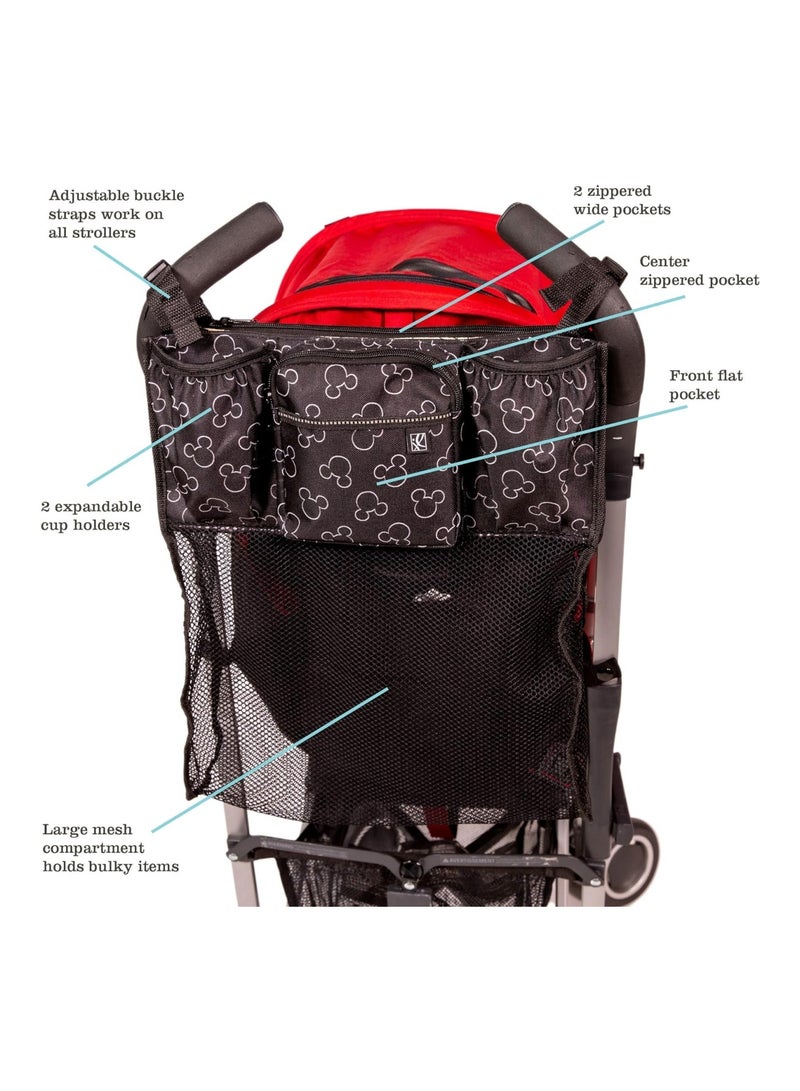 J.L. Childress Disney Baby by J.L. Childress Cups 'N Cargo Stroller Caddy Organizer with Cup Holder - Stroller Accessories Bag, Travel Essential, Mesh Storage Attachment, Universal Fit - Mickey Mouse, Black - Image 2