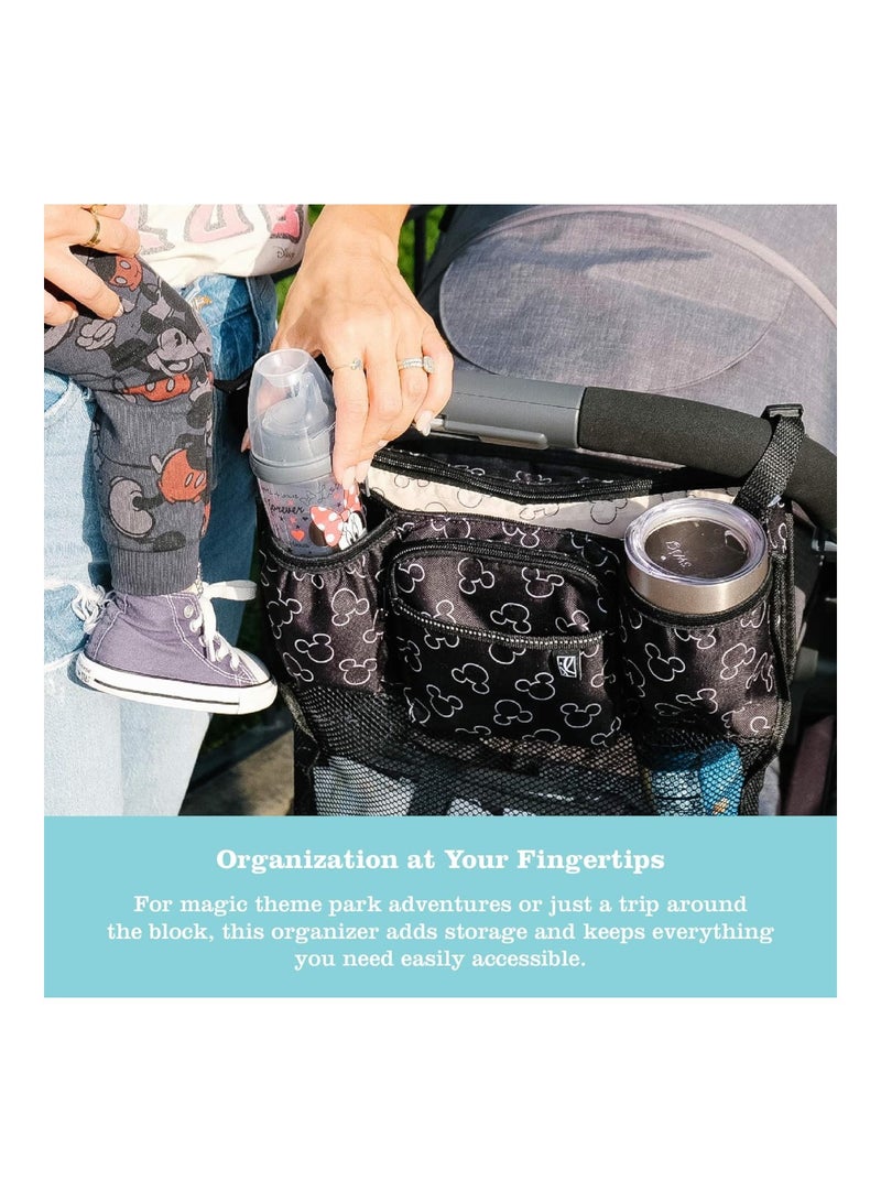 J.L. Childress Disney Baby by J.L. Childress Cups 'N Cargo Stroller Caddy Organizer with Cup Holder - Stroller Accessories Bag, Travel Essential, Mesh Storage Attachment, Universal Fit - Mickey Mouse, Black - Image 3