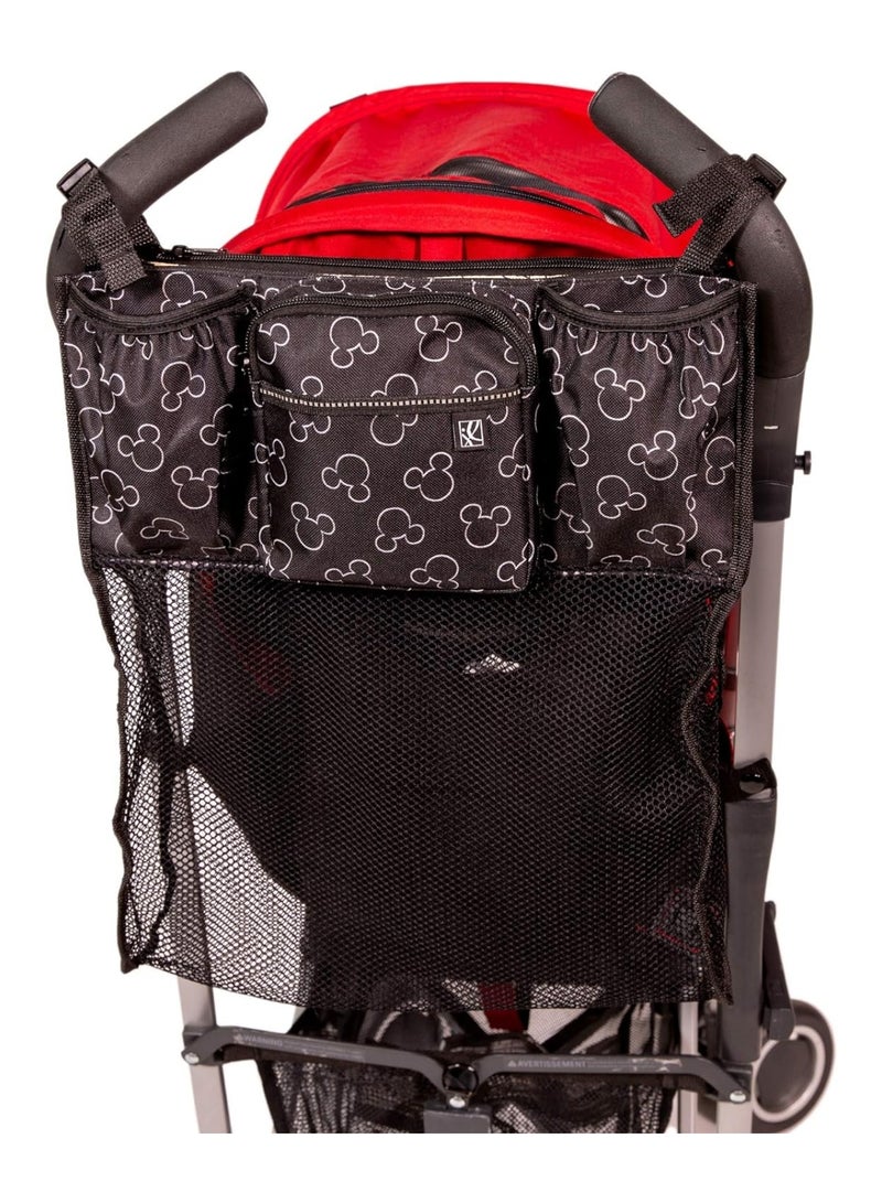 J.L. Childress Disney Baby by J.L. Childress Cups 'N Cargo Stroller Caddy Organizer with Cup Holder - Stroller Accessories Bag, Travel Essential, Mesh Storage Attachment, Universal Fit - Mickey Mouse, Black - Image 1