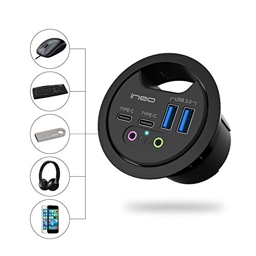 ineo Grommet Desk-Fit (Diameter 2.3" to 2.4") 2Type A + 2Type C with 3.5mm Audio Mic Jack + 3.2" Expandable case (Power is not Included)[THC06 - VI Plus] - Image 3