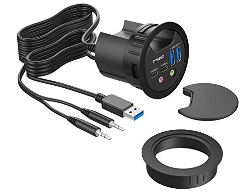 ineo Grommet Desk-Fit (Diameter 2.3" to 2.4") 2Type A + 2Type C with 3.5mm Audio Mic Jack + 3.2" Expandable case (Power is not Included)[THC06 - VI Plus] - Image 1
