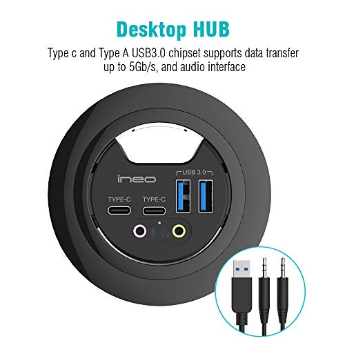 ineo Grommet Desk-Fit (Diameter 2.3" to 2.4") 2Type A + 2Type C with 3.5mm Audio Mic Jack + 3.2" Expandable case (Power is not Included)[THC06 - VI Plus] - Image 2