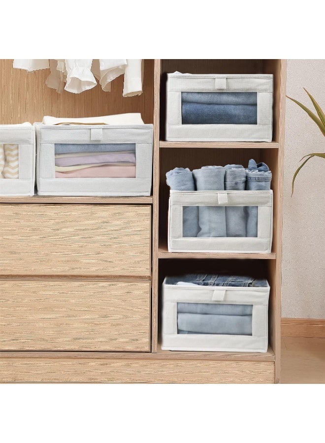 4 Pack Linen Storage Bins, Storage Containers for Organizing Clothing, Jeans, Toys, Books, Shelves, Closet, Wardrobe - Closet Organizers and Storage, Large Storage Boxes Baskets with Window - Image 2