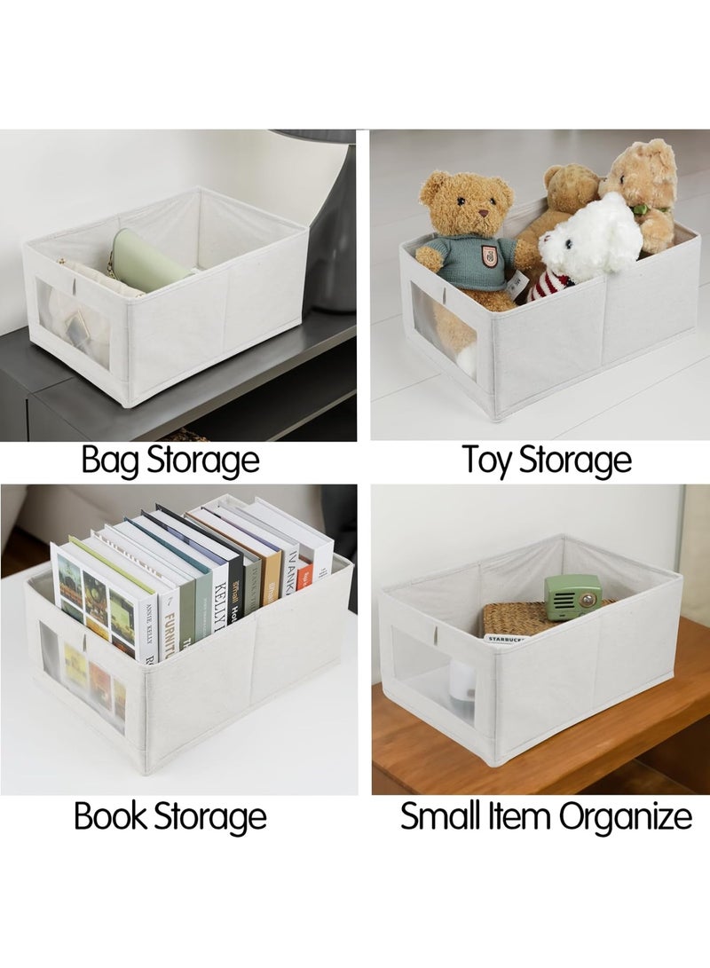 4 Pack Linen Storage Bins, Storage Containers for Organizing Clothing, Jeans, Toys, Books, Shelves, Closet, Wardrobe - Closet Organizers and Storage, Large Storage Boxes Baskets with Window - Image 3