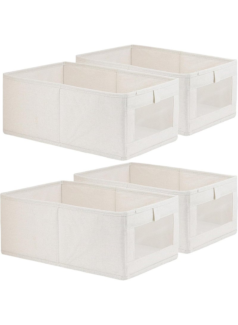 4 Pack Linen Storage Bins, Storage Containers for Organizing Clothing, Jeans, Toys, Books, Shelves, Closet, Wardrobe - Closet Organizers and Storage, Large Storage Boxes Baskets with Window - Image 1