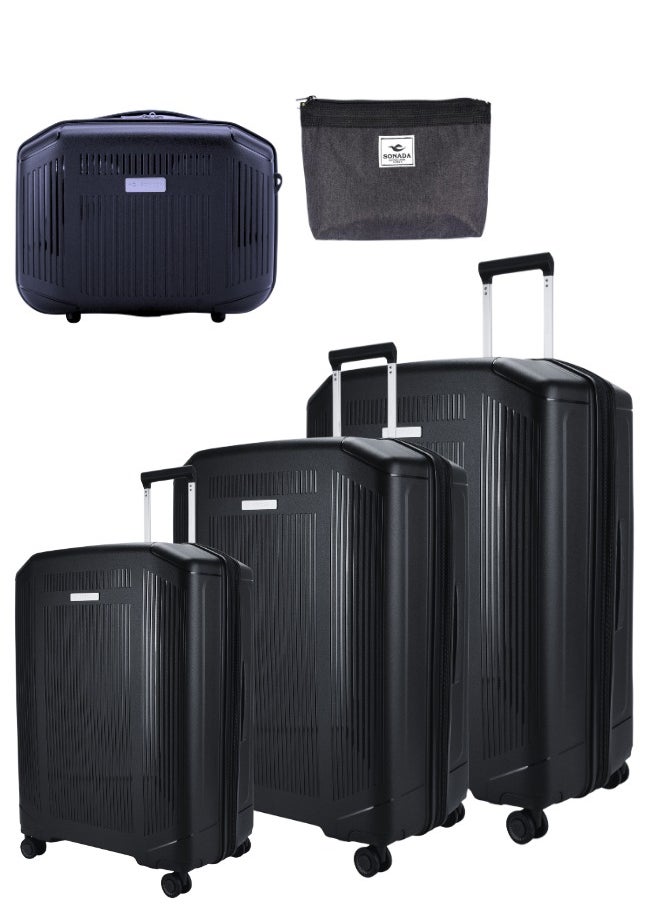 SONADA Sonada Unbreakable Luggage Unisex ,Double Zipper ,Expandable, TSA Lock With 4 Double Silent Wheels Set of 4 (Black)  - Image 1