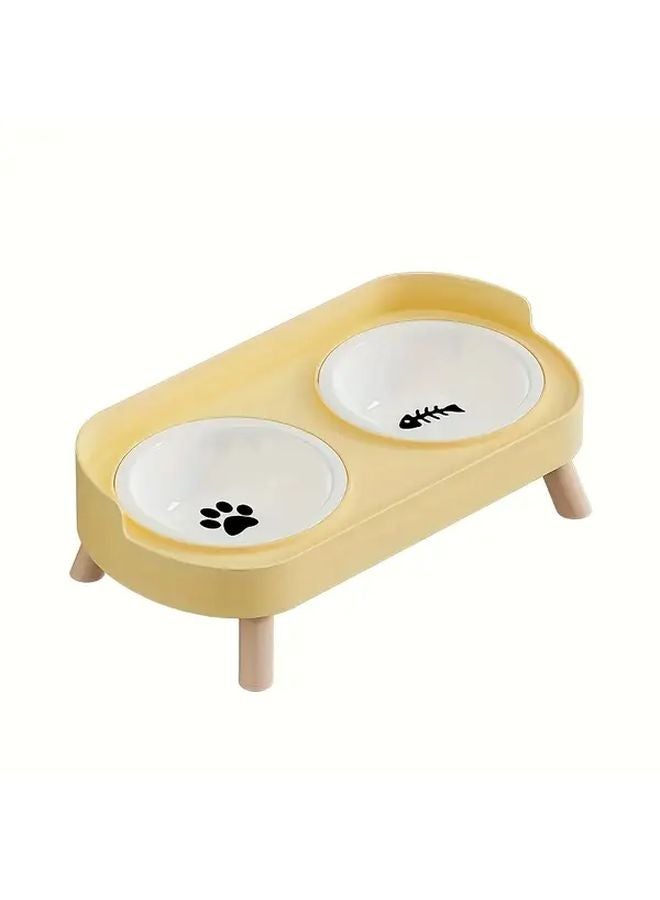 محطة طعام وشراب للكلاب مرتفعة من السيراميك بلون الليمون الأصفر - Image 1