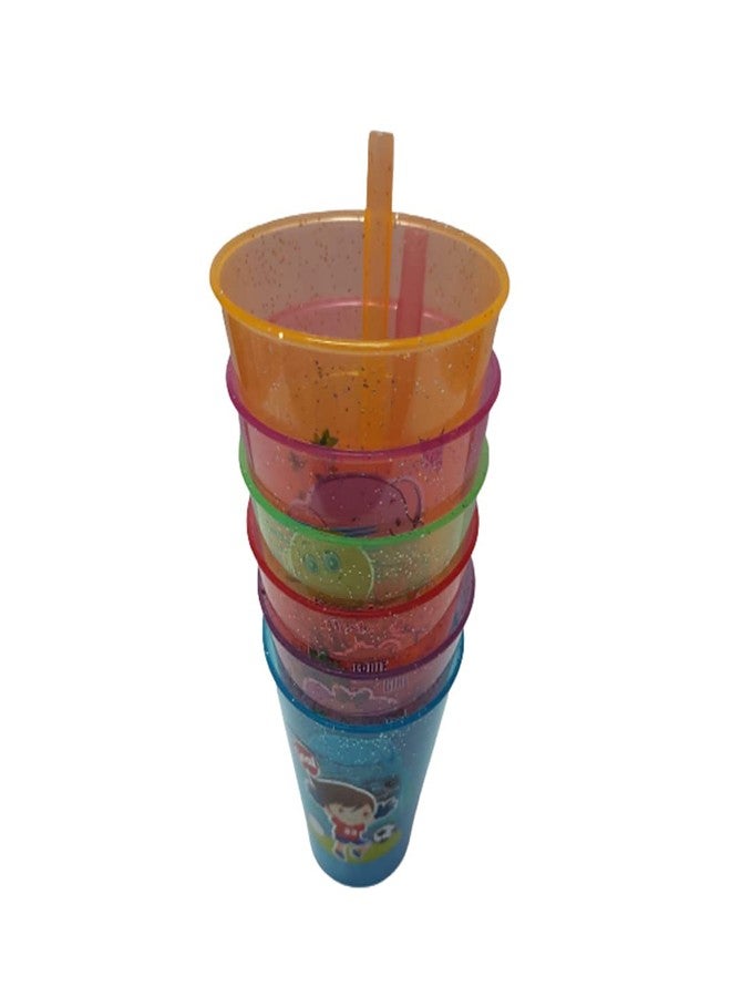 PUTHAK 6 Pcs BPA Free Fun Cartoon Printed Bright Color Straw Cup Sipper Glass for Toddler, Kids, Boys/Girls (Multicolor) PTHK-1035 - Image 3