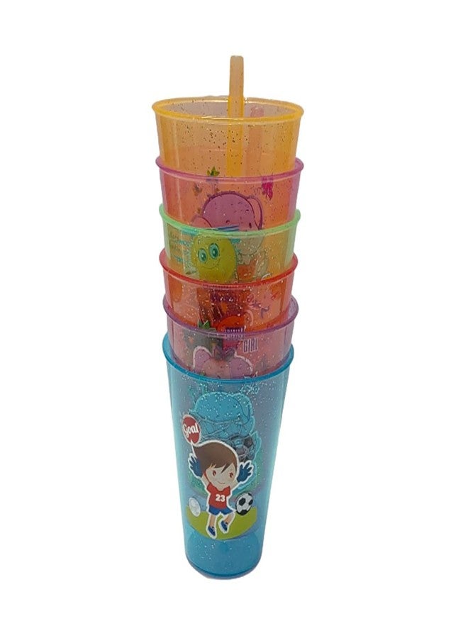 PUTHAK 6 Pcs BPA Free Fun Cartoon Printed Bright Color Straw Cup Sipper Glass for Toddler, Kids, Boys/Girls (Multicolor) PTHK-1035 - Image 5