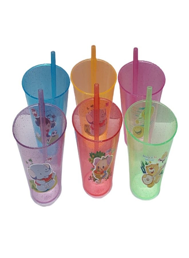 PUTHAK 6 Pcs BPA Free Fun Cartoon Printed Bright Color Straw Cup Sipper Glass for Toddler, Kids, Boys/Girls (Multicolor) PTHK-1035 - Image 1
