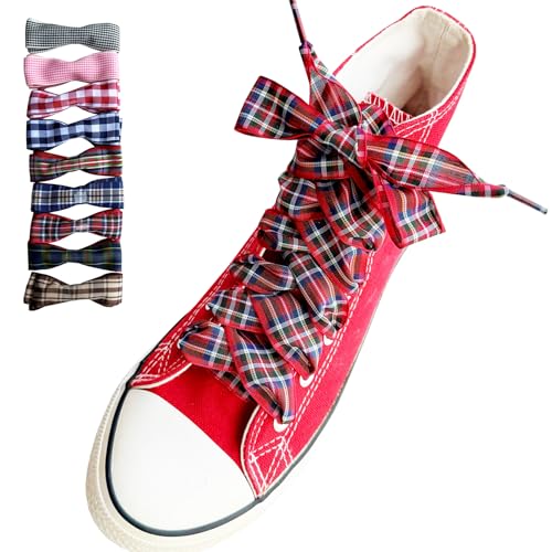 Goodlace 1 Inch Wide Fantastic Flat Checkered Shoelaces Fabric Ribbon Plaid Shoe Laces for Sneaker Sport Shoes 47/55 Inch (No.8 Red, 47In/120cm) - Image 1