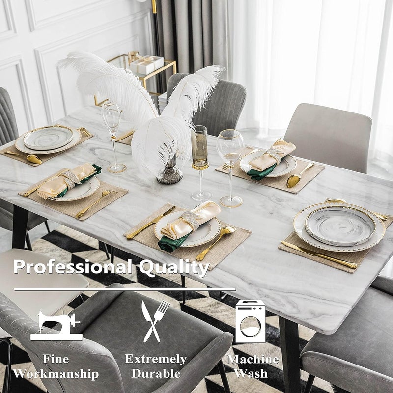 Home Brilliant Home Brilliant Burlap Linen Placemats Set of 6 Plate Mats Heat Resistant Dining Table Cloth Placemats Washable Kitchen Table Mats for Holiday Dinner 13x19 inch Light Linen  - Image 3