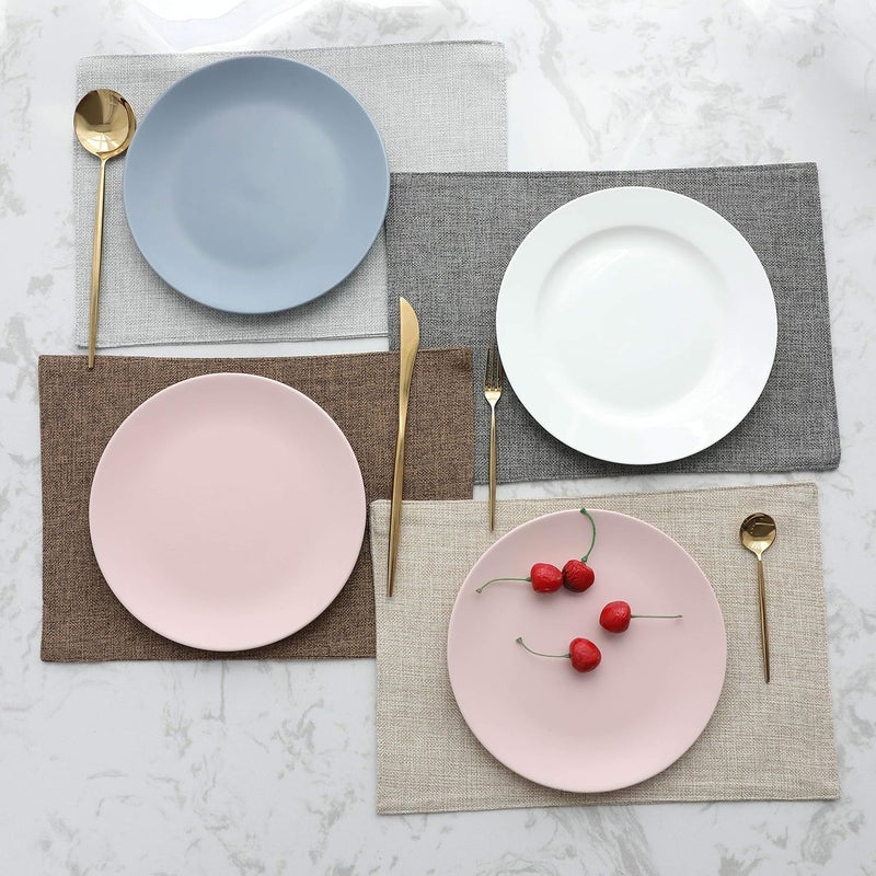 Home Brilliant Home Brilliant Burlap Linen Placemats Set of 6 Plate Mats Heat Resistant Dining Table Cloth Placemats Washable Kitchen Table Mats for Holiday Dinner 13x19 inch Light Linen  - Image 2